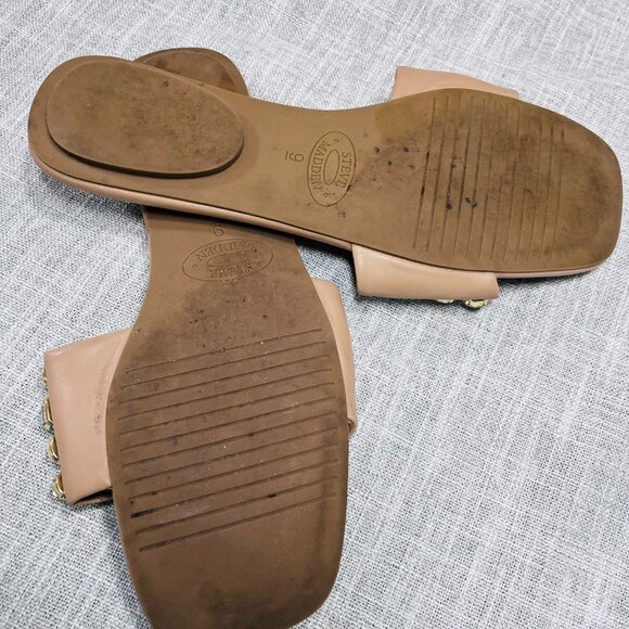 Steve Madden Brionna Rhinestone Slip on Flat Sandals Gold and Tan Women Size 9 - Picture 7 of 10